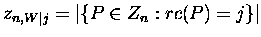 $z_{ n,W\vert j} =\vert \{ P \in
Z_n : rc(P) = j \} \vert$