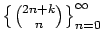 $\left\{{2n+k\choose n}\right\}_{n=0}^\infty$